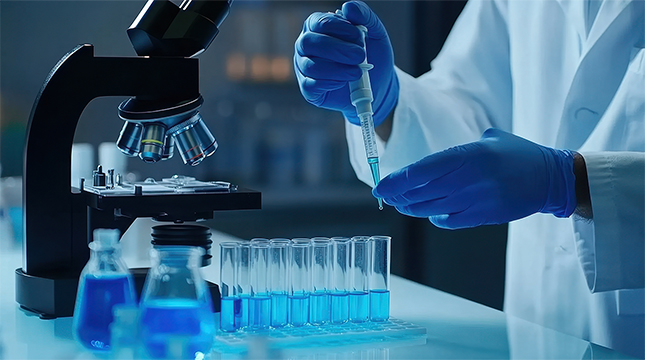 Lab tech filling vials.